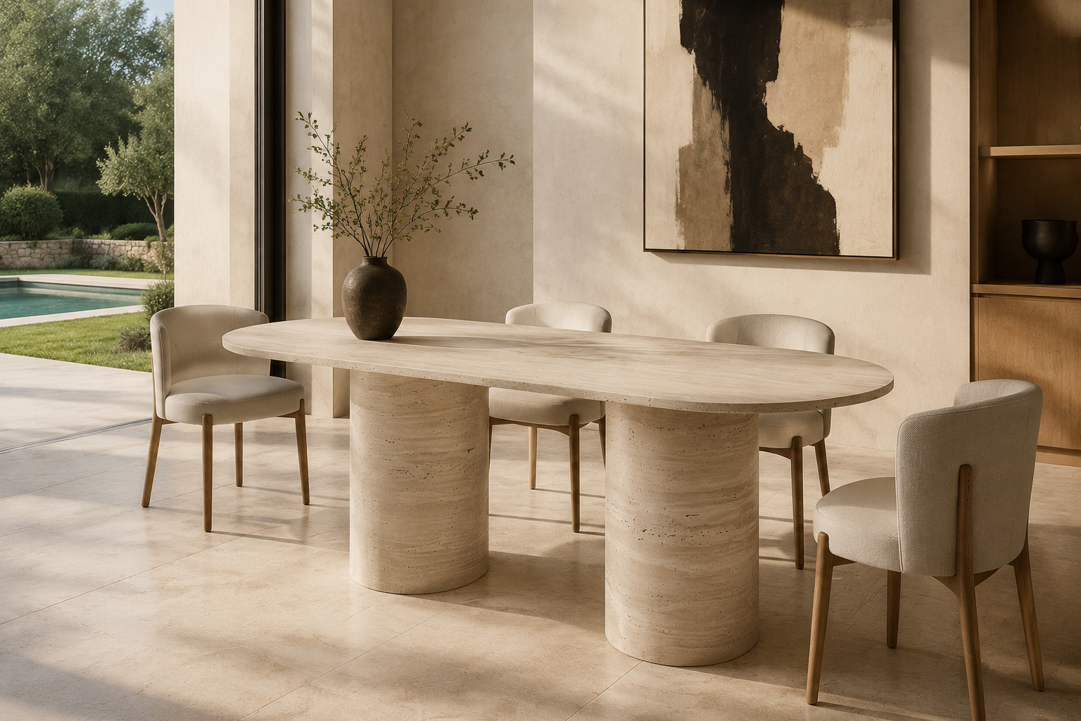 Table Noma en travertin dans une villa contemporaine